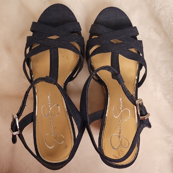 Jessica Simpson Denim Cork Wedge Sandals 7.5 - Picture 8 of 8